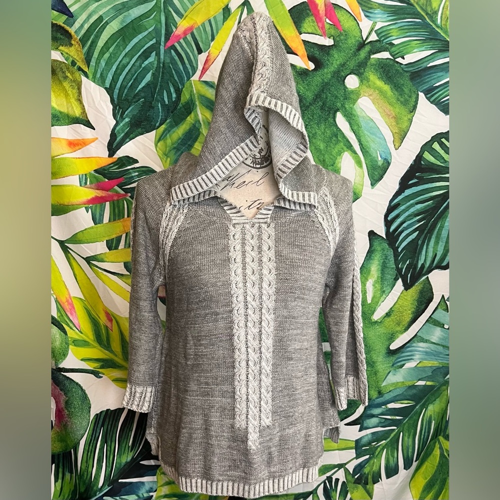 Anthropologie M Grey Knit Fall Casual Preppy Hooded School College Slim Sweater